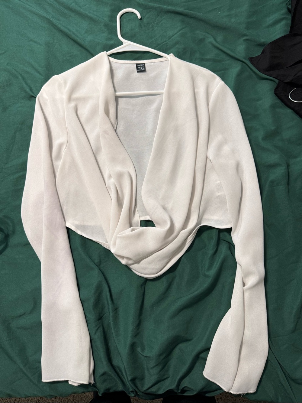 SHEIN White Draped Long-Sleeve Cropped Blouse